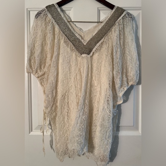 ANTHROPOLOGIE Knitted & Knotted SM 2 PIECE Cille Pullover Beaded Silver Lace Top - Picture 5 of 16